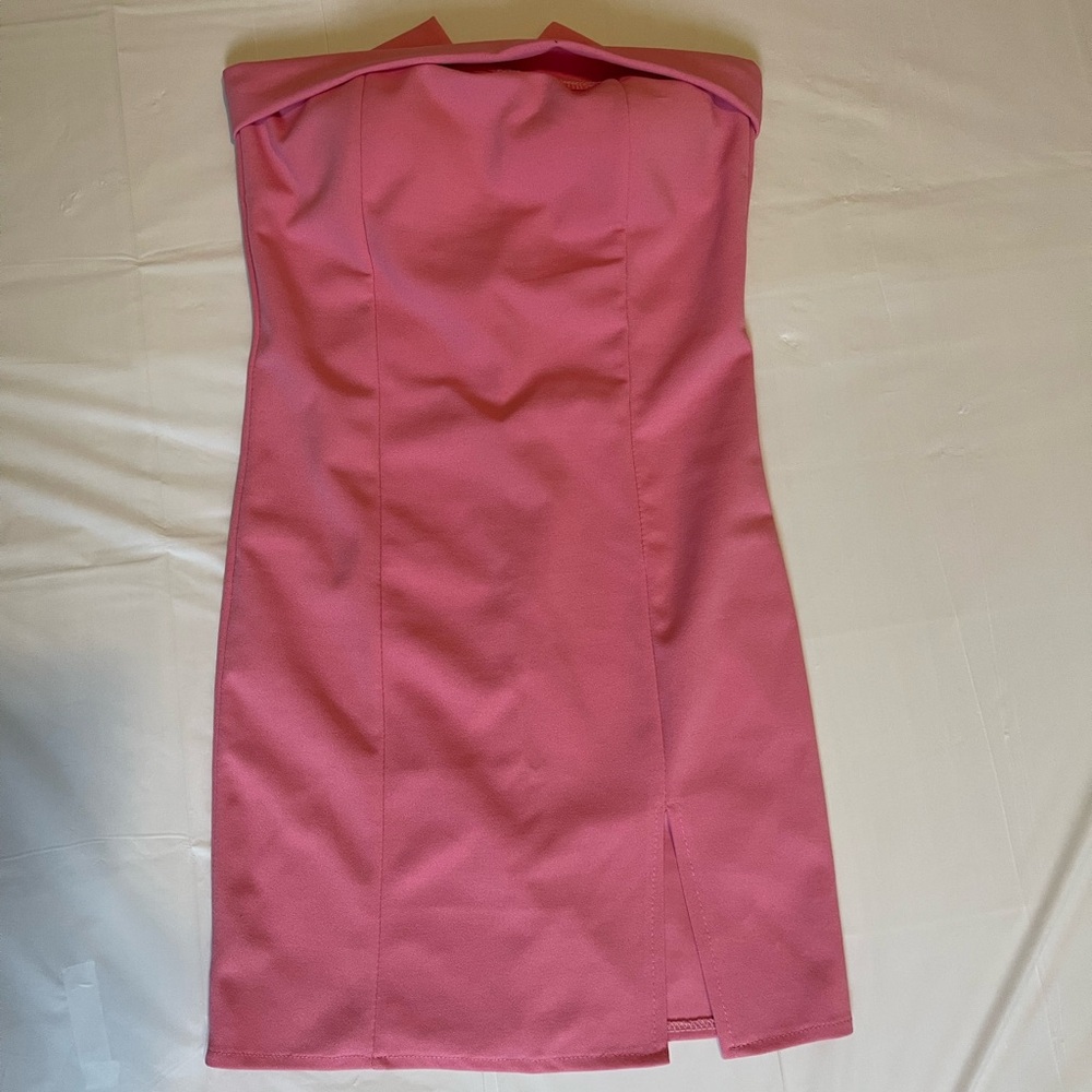 Pink Strapless Sheath Mini Dress with Slit